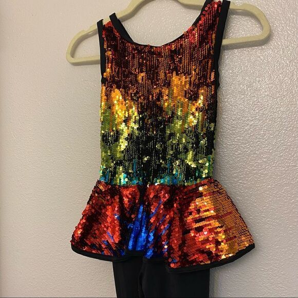 WEISSMAN Dance Costume hip hop BE THE ONE 10576 Rainbow Sequin Unitard child MC - Picture 3 of 12